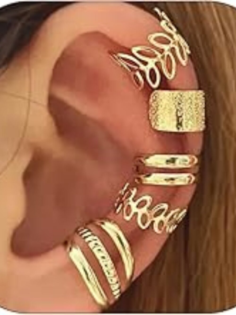 14K Gold Plated Ear Cuffs Set of 5 Non Piercing Adjustable